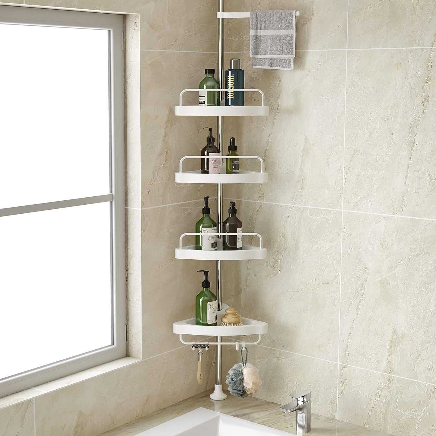 Etajera Colt Pentru Baie Si Dus, 4 Rafturi, Inaltime Reglabila 320Cm