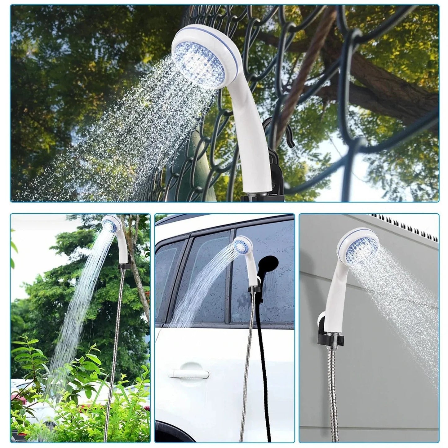 Dus portabil pentru camping cu pompa electrică reîncarcabila