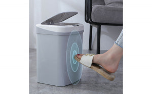 Cos de gunoi inteligent din plastic cu senzor, alb/gri